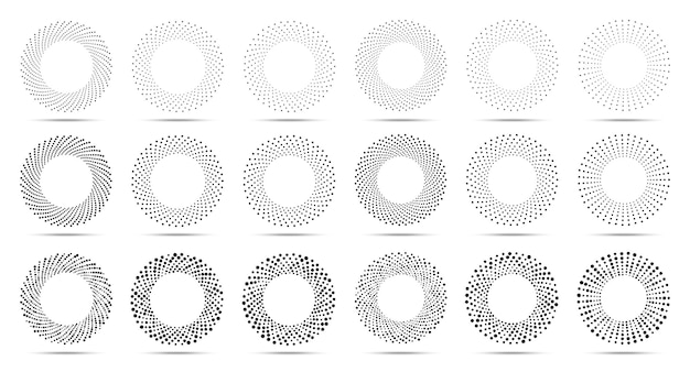 Halftone circular dotted frames set.