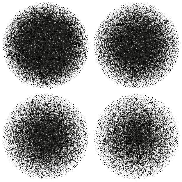 Halftone cirkel abstracte Dotwork-objecten. Lawaaierige sjabloon. En omvat ook