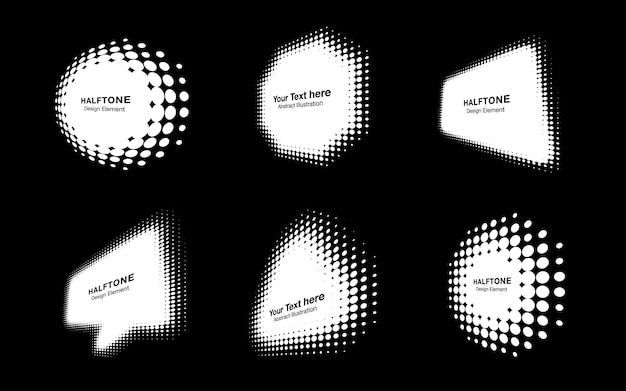 Halftone cirkel stippen perspectief logo embleem ontwerpelement Halftoon frame banners instellen Vector