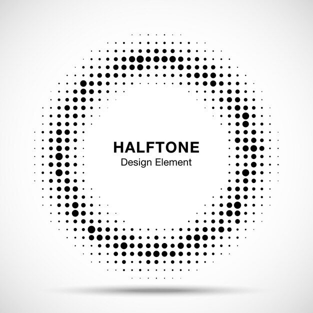 Halftone cirkelframe logo embleem ontwerpelement ronde rand met behulp van halftone cirkel stippen textuur