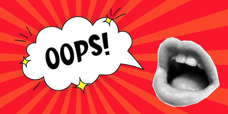 Vector halftone collage retro banner mouth and speech bubble expressive inscription oops cloud