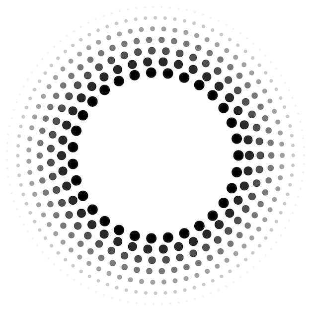 Halftone dotted circle frame on white background