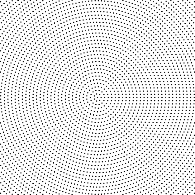 Halftone dotted concentric circles. Radial dotted pattern texture. Black and white pop art vector