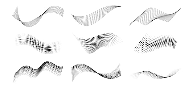 Vettore ondate punteggiate a mezza tonalità forme ondulate astratte curve