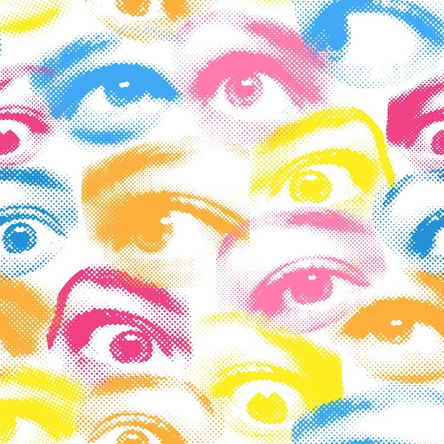 Halftone female eyes seamless pattern beautiful female eyes with dotted texture suitable for decorat