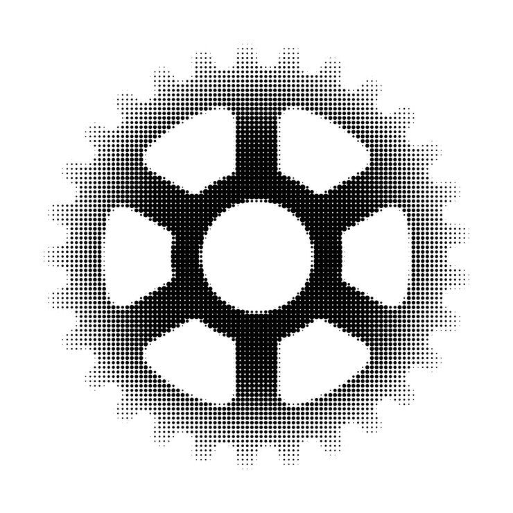 Vector halftone gear sign isolated on white black dotted cogwheel icon vector illustration