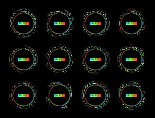 Halftone gradient dots in circle form round gradient logos