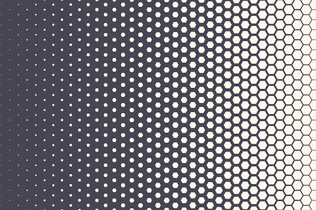 하프톤 육각 패턴 질감 벡터 추상적인 기하학적 기술 배경입니다. 레트로 컬러 하프 톤 육각 텍스처입니다. 최소한의 스타일 동적 기술 바탕 화면