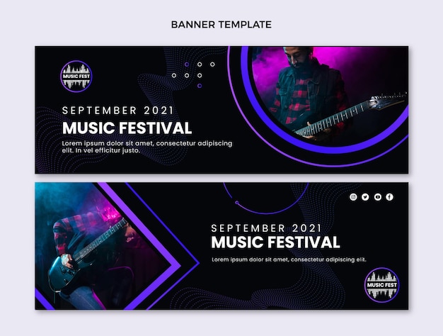 Vector halftone muziekfestival horizontale banners