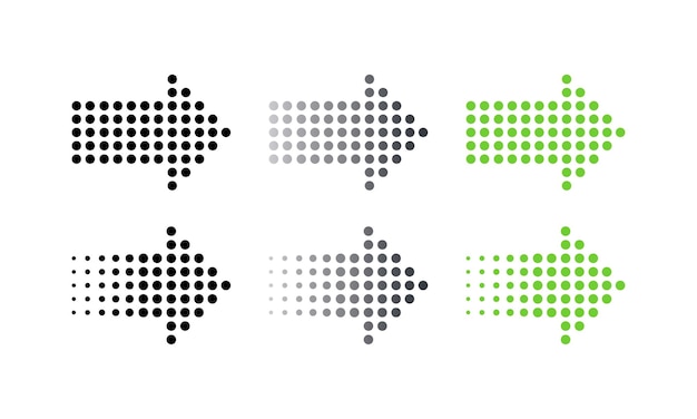 Halftone pijlen platte zwarte groene halftone pijlen set vector iconen