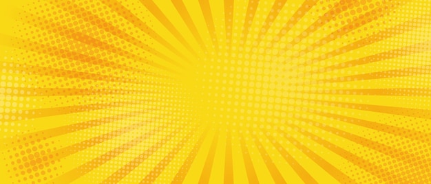 Halftone pop-art stijl Starburst patroon Cartoon achtergrond Geel lichteffect Vintage toon Vector illustratie wow kleurovergang ontwerp banner
