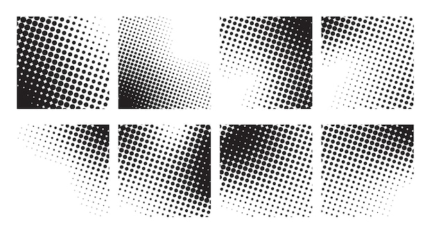 Halftone square shapes background design vector set of eight