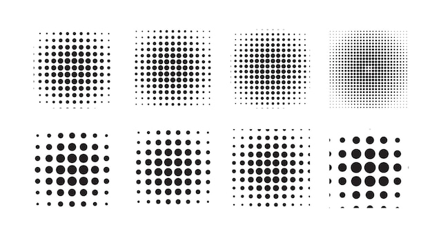 Halftone square shapes background design vector set of eight