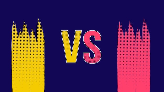 Halftone style versus vs banner in yellow and blue color