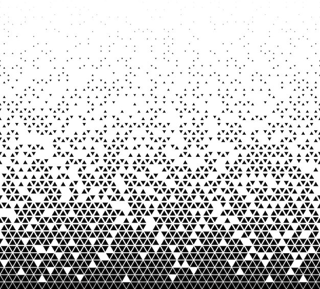 Halftone vector achtergrond. Gevuld met zwarte driehoeken. Lang vervagen. Willekeurig instorten.