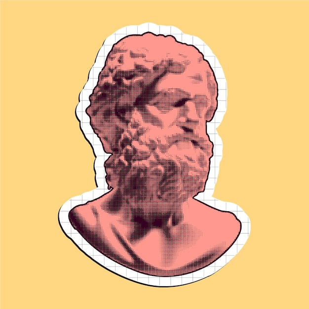Halftone vector greece modern face statue with contemporary pop art style