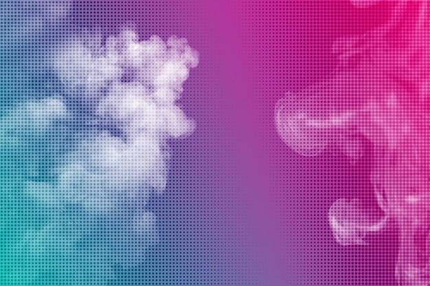 Halftone wolken met levendige hellingen. Vector grafische effect achtergrond.