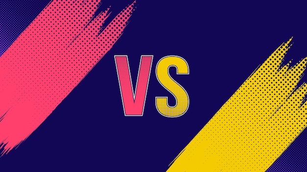 halftoonstijl versus vs banner in gele en blauwe kleur