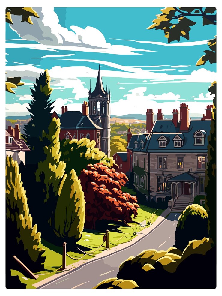 Vector halifax england yorkshire vintage travel poster souvenir postcard portrait painting wpa illustration