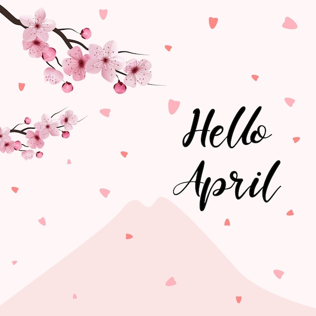 Hallo april. APRIL maand vector met sakura bloemen. Decoratie bloemen. Illustratie maand april