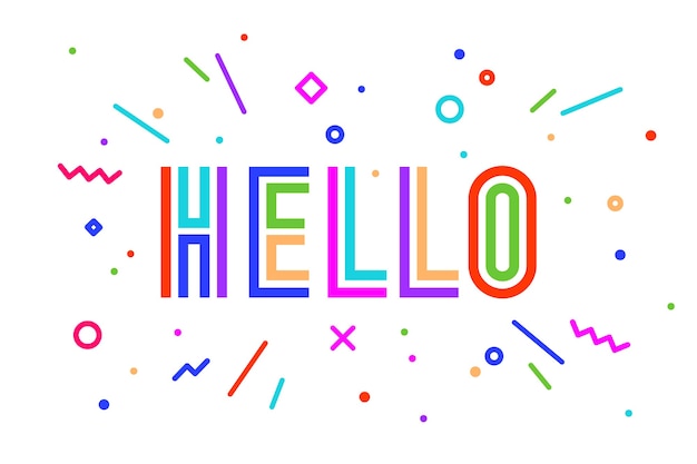 Hallo. Banner, tekstballon, poster en sticker concept
