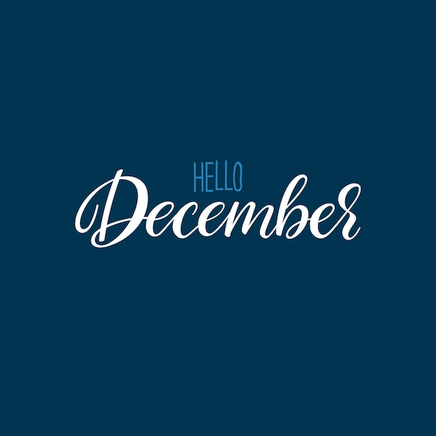 Hallo december kalligrafie. Winter wenskaart. Handgetekende illustratie