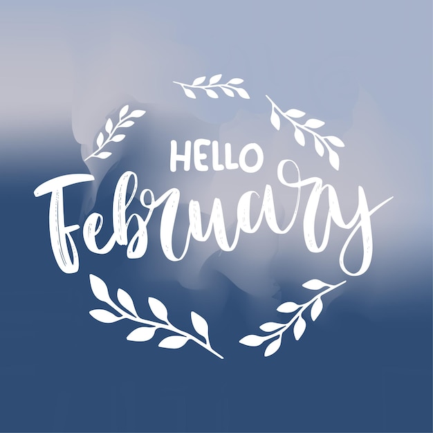 Hallo februari hand belettering. welkom februari. geschikt voor wenskaarten.