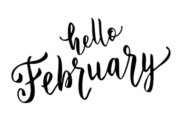 Hallo februari hand getrokken belettering.