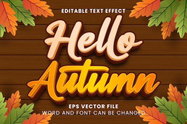 Hallo herfst 3D bewerkbare vector tekst effect