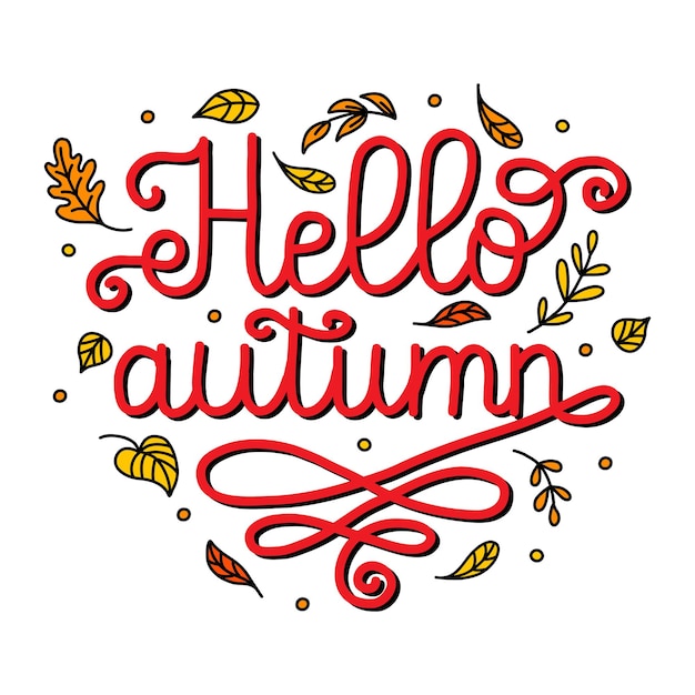 Hallo herfst belettering zin kleur vectorillustratie