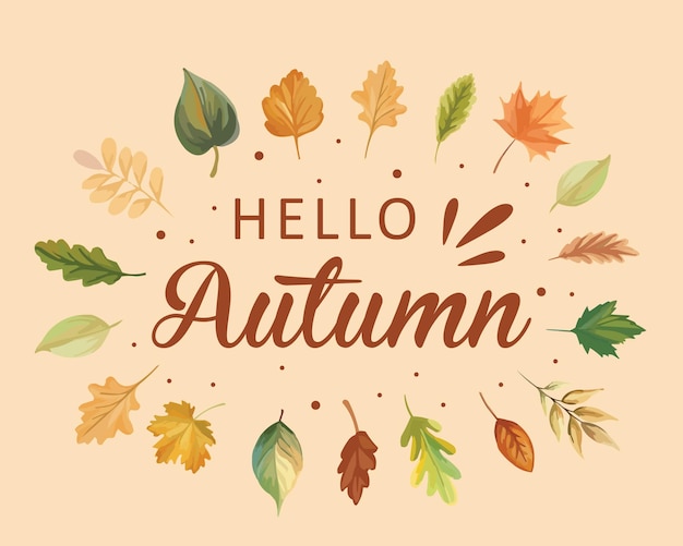 Hallo herfst frame met kleurrijke bladeren in handgetekende stijl