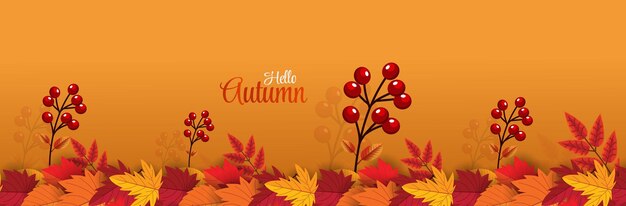 Hallo herfst grootste achtergrond met rood oranje bruine en gele herfstbladeren Premium vector