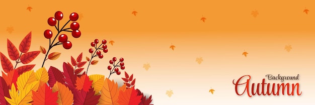 Hallo herfst grootste achtergrond met rood oranje bruine en gele herfstbladeren Premium vector