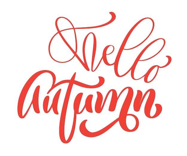 Hallo herfst hand belettering zin op oranje vectorillustratie t-shirt of briefkaart print ontwerp