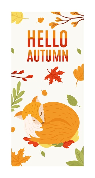 Hallo herfst hand getekende kaart herfstbladeren schets ontwerp elementen vector illustratie
