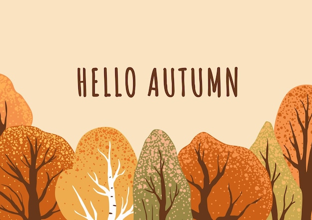 Hallo herfst scène met herfstbomen en struiken plattelandslandschap geïsoleerd op witte achtergrond Herfst natuur Voorraad vectorillustratie