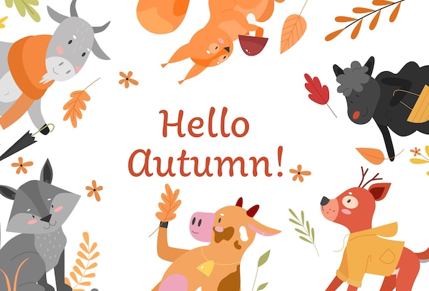 Hallo herfst, schattige herfst concept vectorillustratie
