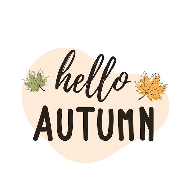 Hallo herfst Vector handgetekende letters met herfstbladeren