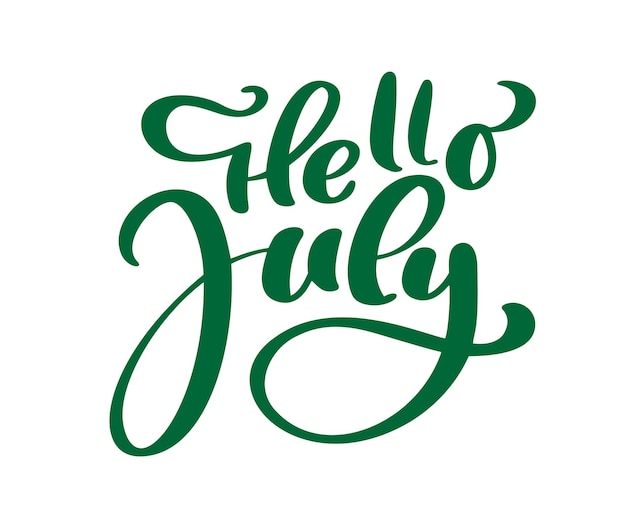 Hallo juli belettering print vector tekst zomer minimalistische illustratie geïsoleerde kalligrafie zin