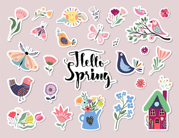Hallo lente stickers collectie met verschillende seizoenselementen