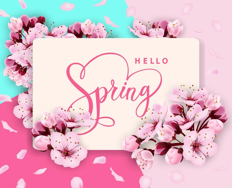 Vector hallo lente vector bannerontwerp met bloemen cherry en frame spring sale