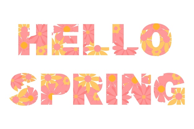 Hallo lente. Vectorillustratie van een wenskaart met Lentebloemen. . vector illustratie