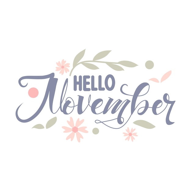 hallo november handschrift met bloemdecoratie