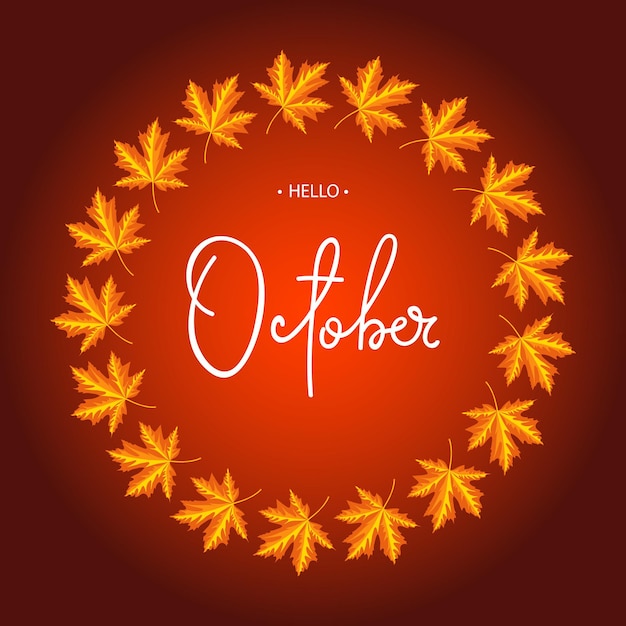 Hallo oktober kalligrafie inscriptie herfst banner sjabloon vectorillustratie