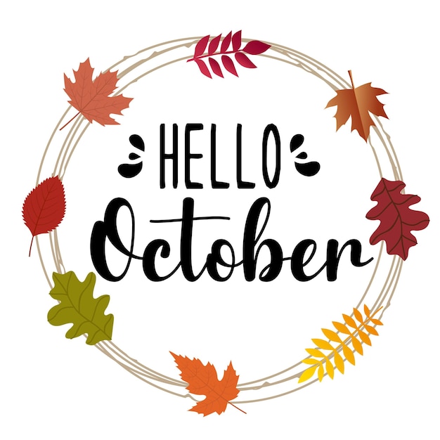 Hallo oktober met de herfst vibe welkom oktober vector illustratie