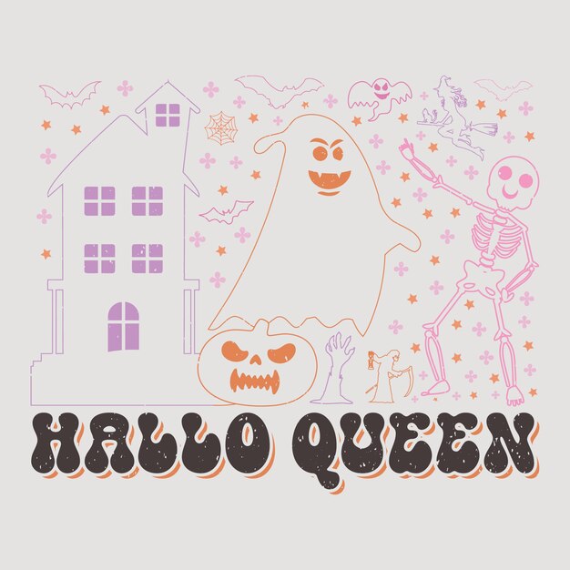 Вектор hello queen halloween svg t-shirt сублимационный дизайн векторная графика