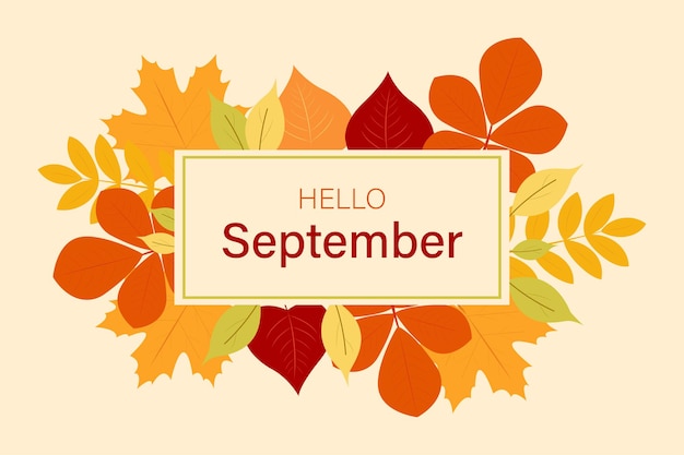 Vector hallo september banner herfst achtergrond met bladeren vector graphics