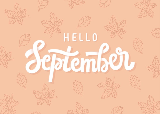 Hallo september belettering met bladeren herfst element