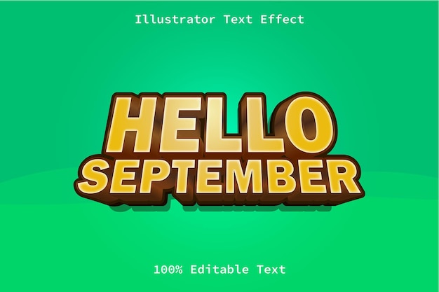 Hallo september met bewerkbaar teksteffect in moderne spelstijl