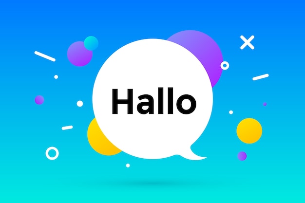 Vector hallo. speech bubble, geometric memphis style with text hallo. message hi or hello for banner.